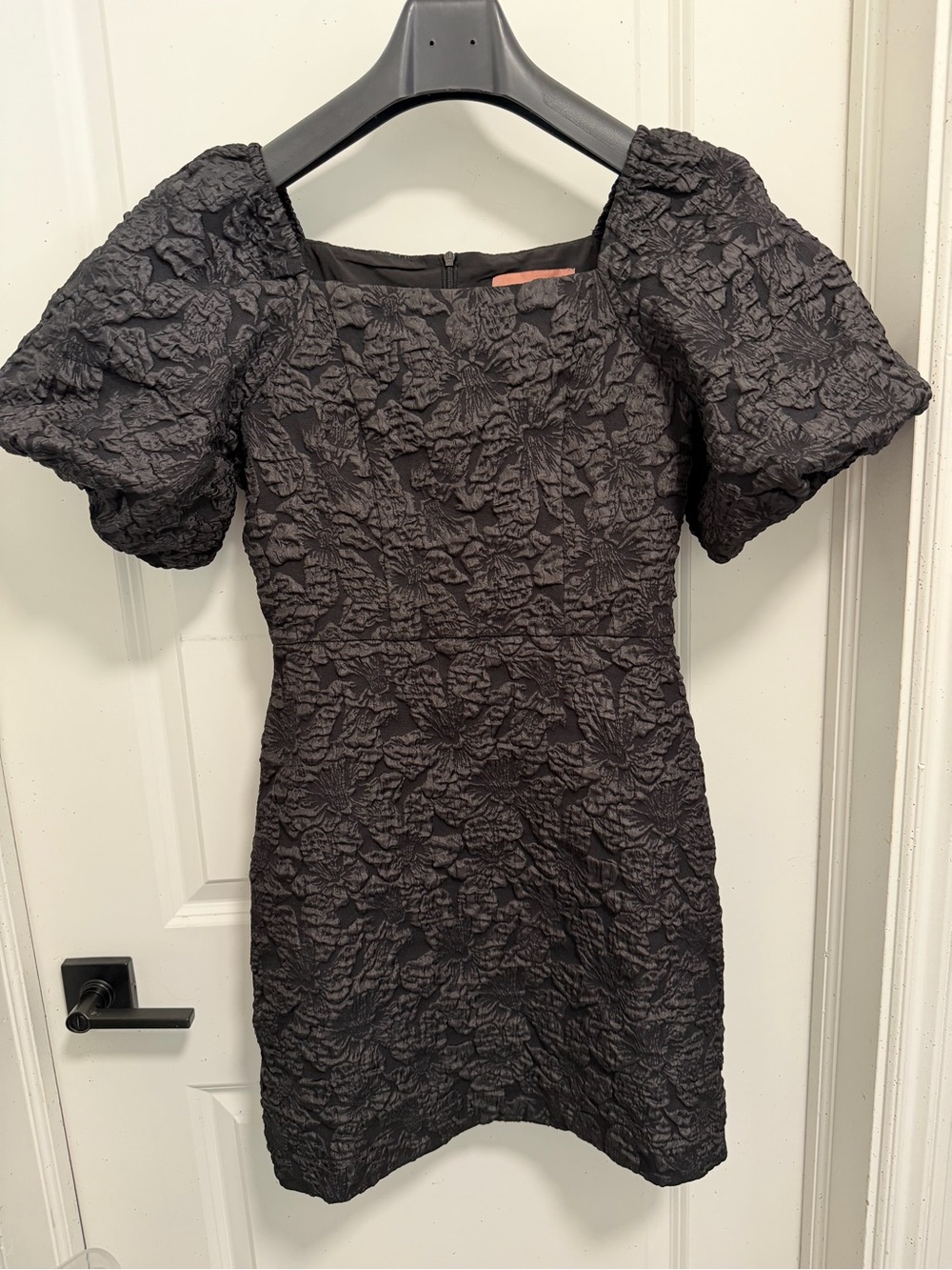 JessaKae Black Textured Puff-Sleeve Mini Dress